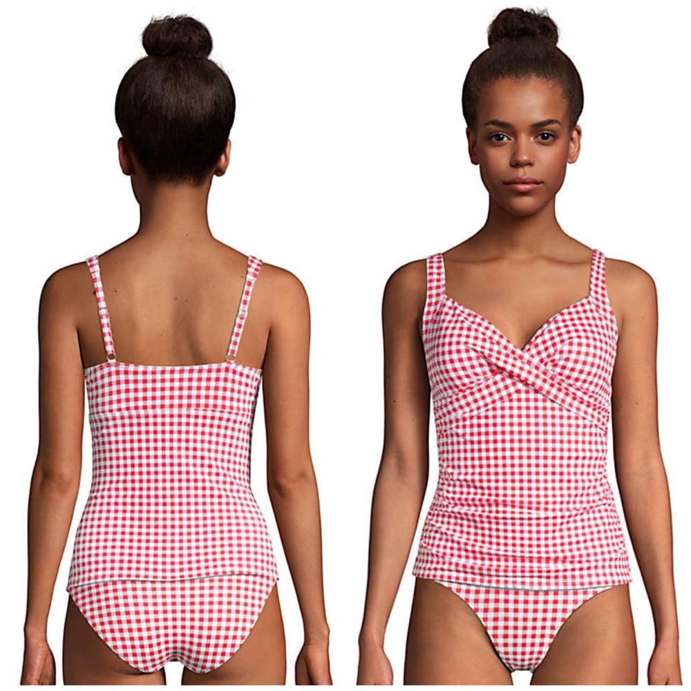 Lands End Tankini red gingham top